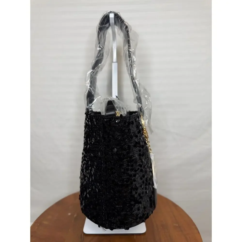 Badgley Mischka Black Sequin Bucket Bag NWT Crossbody MSRP $159